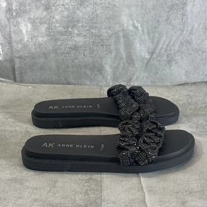 Anne Klein Women's Black Journi Rhinestone Embellished Flat Slide Sandals SZ 6.5
